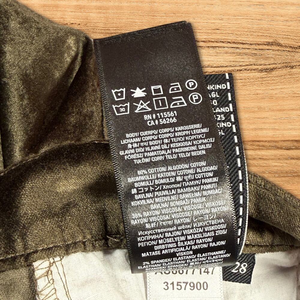 7 For All Mankind High Waist Velvet Ankle Skinny Button Fly Jeans Olive Green 28 - Picture 6 of 11